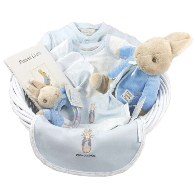 Panier-cadeau nouveau-né garçon avec grenouillère, peluche, jouets et plus  