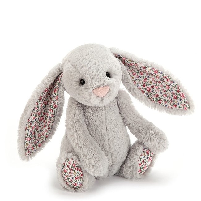 Peluche Lapin Jellycat Gris Silver Blossom Bashful Bunny Small
